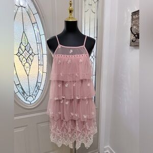 Rebellion Pink Tiered Lace Tulle Dress Size M